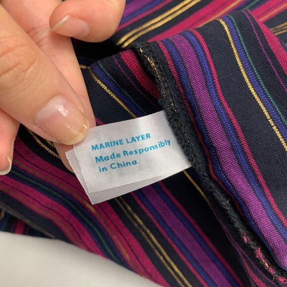 Marine Layer Top Womens L Large Navy Gold Jamie Banded Collar Metallic Striped - Picture 9 of 15